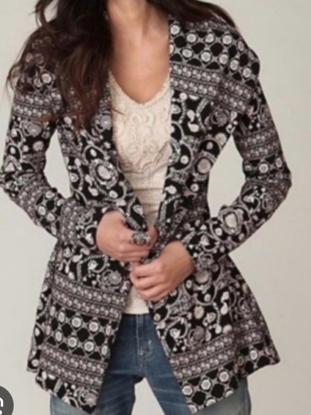 Free People Paisley Open Front Cotton Jacket
